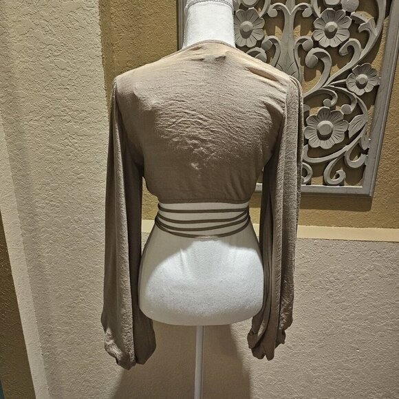 Princess Polly Ayesha Size 6 Brown Boho Peasant Hippie Balloon Sleeve Top NEW - Picture 2 of 9